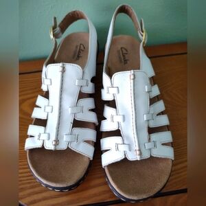 New Clark's White Leather Sandals 8W